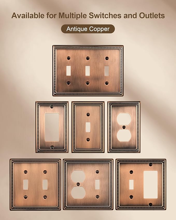 2-Pack Decorator Outlet Cover Plate, Decorative Switch Plates and Outlet Covers, Antique Copper Metal Wall Plates for Electrical Outlets, Receptacle, GFCI Outlet, Dimmer Switch