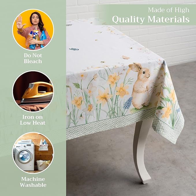 Maison d' Hermine Table Cloth Square Table 100% Cotton 60 x 60 Inches Tablecloth Reusable Decorative for Dining Room Farmhouse Home Valentines Day Decorations Spring Summer - Easter Dew