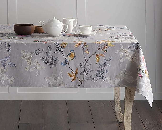Maison d' Hermine Table Cloth Rectangle Table 100% Cotton 60 x 90 Inches Fall Tablecloth Reusable Everyday Use for Thanksgiving Christmas Decorations Dining Farmhouse Party (Equinoxe - Grey)