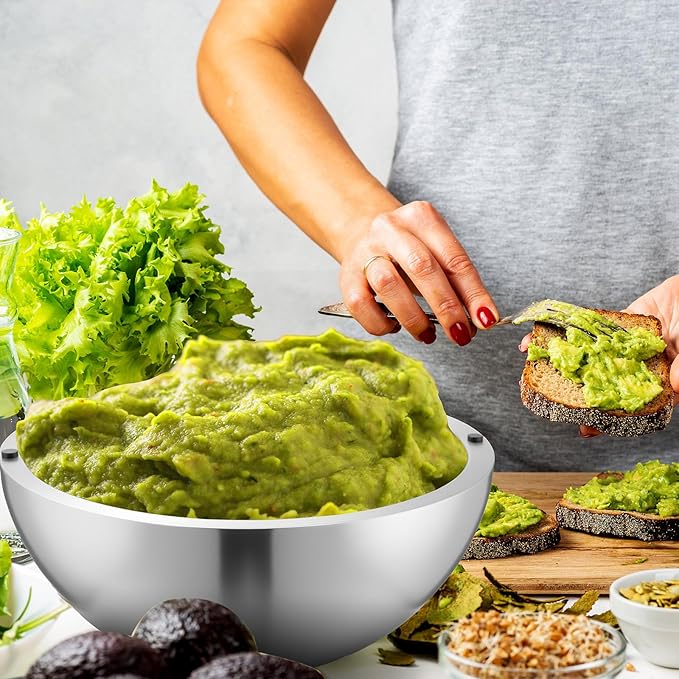 Honeydak 2 Pack 35 oz Dip Chiller Bowl Stainless Steel Double Walled Insulated Ice Serving Bowl for Parties Salsa, Guacamole, Condiments, Sauces, Salad & Food Hot or Cold