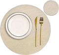 Jovono Round Leather Placemats for Round Tables Set of 8, Beige Place Mats and Coasters, Wipeable Waterproof Heat Resistant Table Mats Easy to Care for Indoor Decor 14 inch Diameter