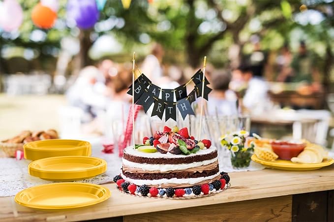 Yellow Plastic Plates For Party 9" Yellow Disposable Plates Heavy Duty 100 Pcs Plastic Dinnerware Sets Heavy Duty 350 GSM Disposable Dinnerware Set
