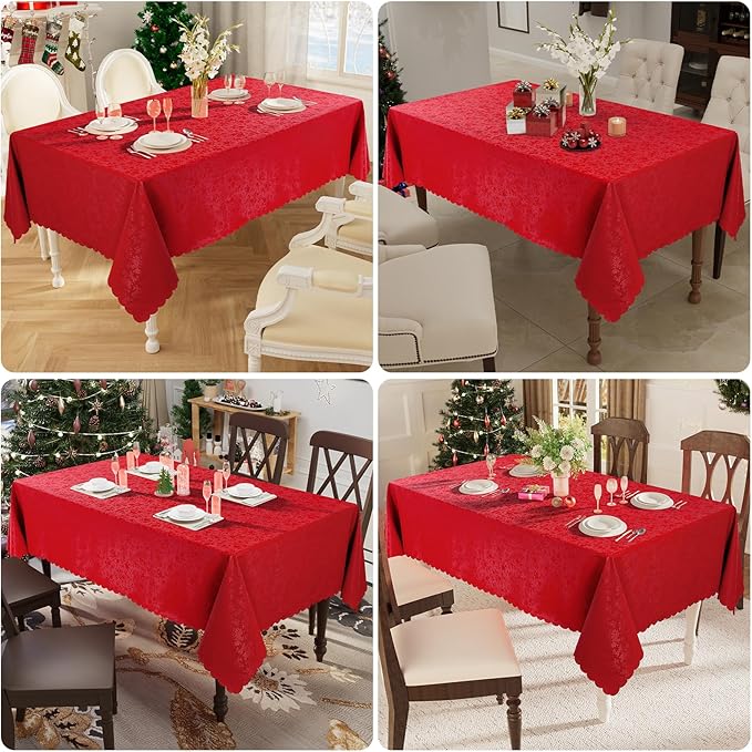 smiry Waterproof Vinyl Tablecloth, Rectangle Heavy Duty Table Cloth, Wipeable Table Cover for Kitchen and Dining Room (Red, 60X102 Inch)