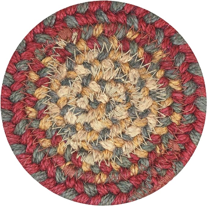 Homespice Cider Barn Jute Braided Coasters 4", Warm Country Rustic Decor, Set of 6, Red - Durable, Absorbs Moisture, Easy to Clean and Protects Furniture