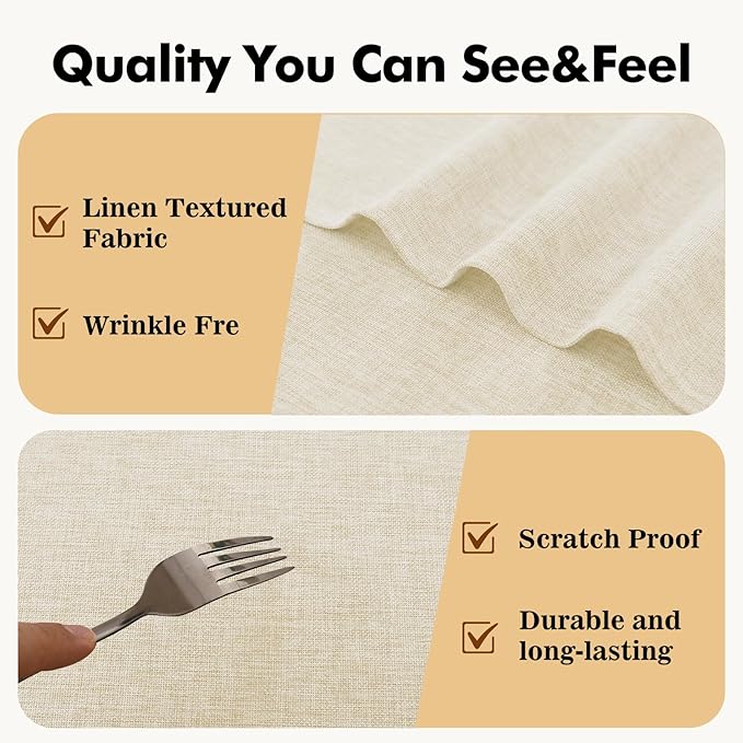 JIUZHEN Round Table Cloth Faux Linen Farmhouse Tablecloth Wrinkle & Stain Resistant Table Cover for Kitchen Dining, Holiday Party Dinner, Champagne, 80 Inch Round