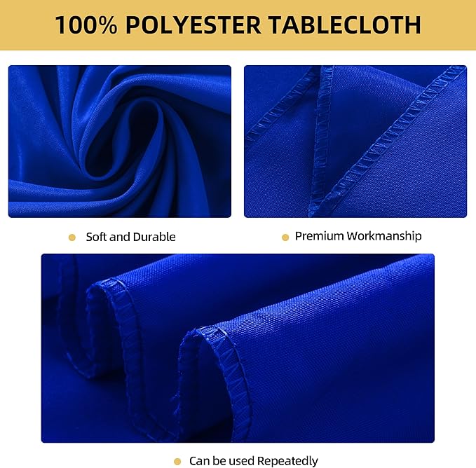 2-Pack 60x144 inch Royal Blue Table Cloths, Solid Stain and Wrinkle Resistant Oblong Tablecloth, Premium Plain Weave Polyester Fabric Rectangle Table Linen Covers for Hotel, Banquet