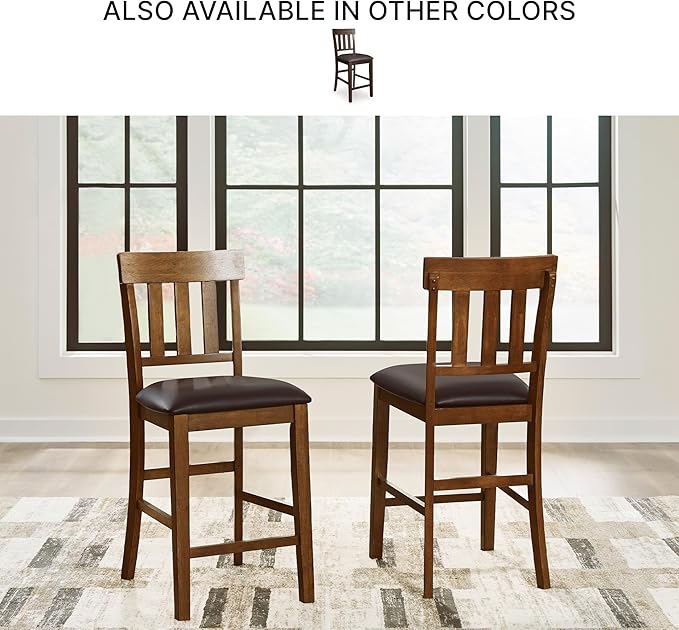 Signature Design by Ashley Ralene Traditional 26" Counter Height Faux Leather Seat Barstool, 2 Count, Brown