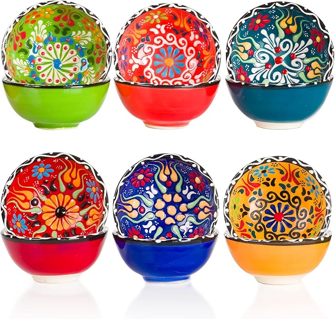 BCS Ceramic Pinch Bowls Set of 6, Small Bowls for Dipping - Cooking Prep & Charcuterie Board, Soy Sauce Dish, Multicolor Handmade Decorative Serving Dishes (3.2'' - 3 oz)
