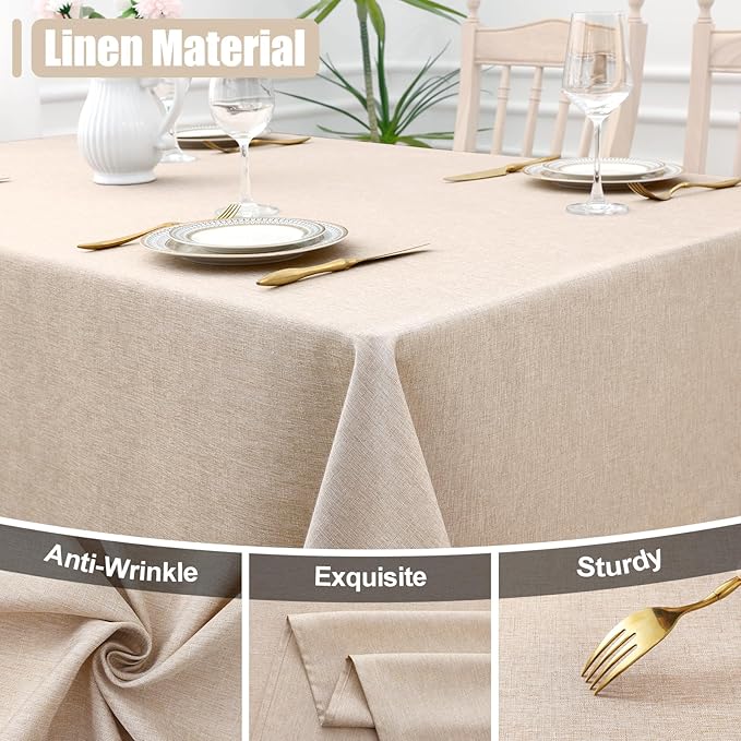 Smiry Square Table Cloth Linen Textured, Waterproof Spillproof Anti-Wrinkle Burlap Tablecloth, Washable Decorative Fabric Table Cover for Dining, Party, Banquet, 54 x 54 Inch, Linen