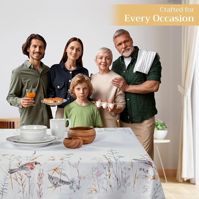 Maison d' Hermine Table Cloth Rectangle Table 100% Cotton 54 x 72 Inches Tablecloth Reusable Decorative for Dining Room Farmhouse Home Valentines Day Decorations Spring Summer - Meadow Florals - Beige