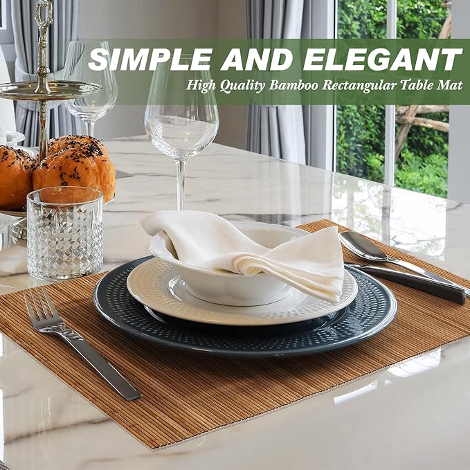 Set of 24 Bamboo Placemats 15.8x12 Inch Sushi Rolling Mat Japanese Style Wicker Placemats Washable Heat Resistant Table Mats for Dinner Kitchen Wedding Party(Bamboo Color)