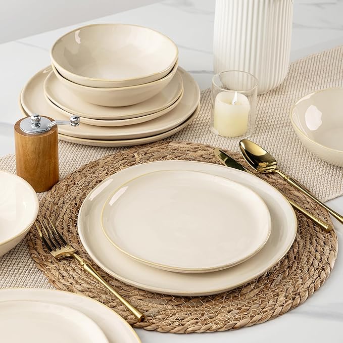 AmorArc Ceramic Dinner Plates Set of 6, 10.5 Inch Handmade Reactive Glaze Stoneware Plates, Rustic Shape Dinnerware Dish Set for Kitchen, Microwave & Dishwasher Safe, Scratch Resistant