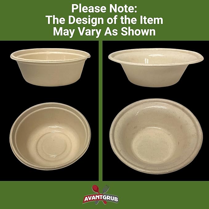 Avant Grub Wheat Straw Durable Biodegradable Leak-Proof Disposable Dishware Bowl 100 Pk. Plant-Based Gluten Free Compostable Fiber Container, Eco-Friendly, Microwavable and Safe, 11.5 Oz.
