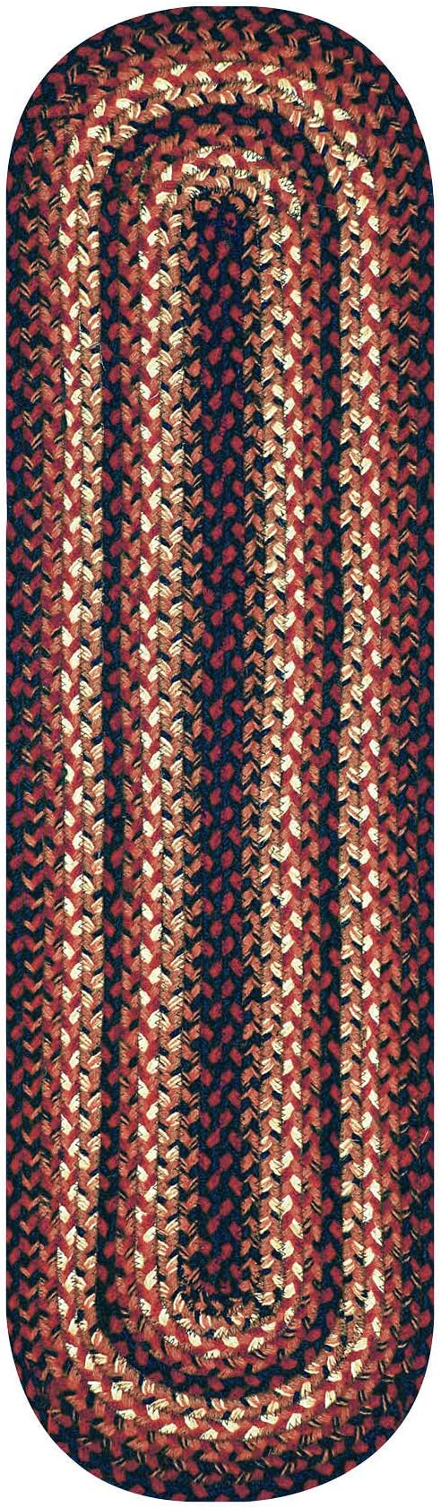 Homespice Prescott Jute Braided Table Runner, Warm Primitive Decor, Set of 2, Black and Red Oval 8x28 - Rich Colors, Easy to Clean, Durable and Protects Furniture