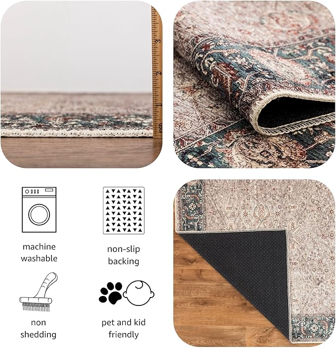 Keen Home Design 2x12 Rug - Machine Washable Runner Rug with Non-Slip Backing, Ideal for Hallway, Entryway, Kitchen, Laundry Room - Vintage, Easy Clean, Durable, Low Pile - (2'6" x 12')