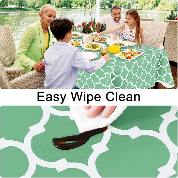 Smiry Rectangle Table Cloth, Waterproof Vinyl Tablecloth with Flannel Backing for Rectangle Tables, Wipeable Spillproof Plastic Tablecloths for Dining, Camping and Indoor (60"x102", Sage Green)