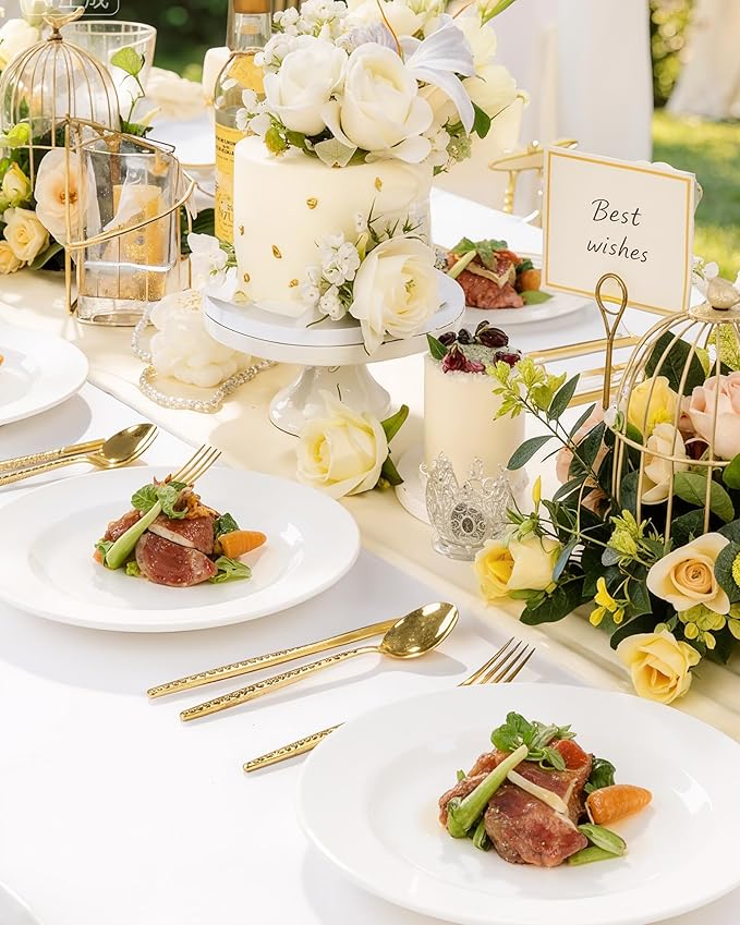 Quatish 60 Pcs White Disposable Plastic Plates for Party,Wedding Plate Includes 30 Pes 10.25 Inch 30 Pes 7.5 Inch Heavy Duty Dinner & Dessert Plates, Perfect for Festivals,Picnics