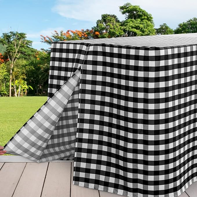 HolidayIdeas 2 Pack Checkered Fitted Tableclothes - 48 x 24 Inch - Rectangle Tablecloths for 4 Foot Tables, Buffalo Plaid Table Covers for Party, Picnic, Trade Show (Black and White)