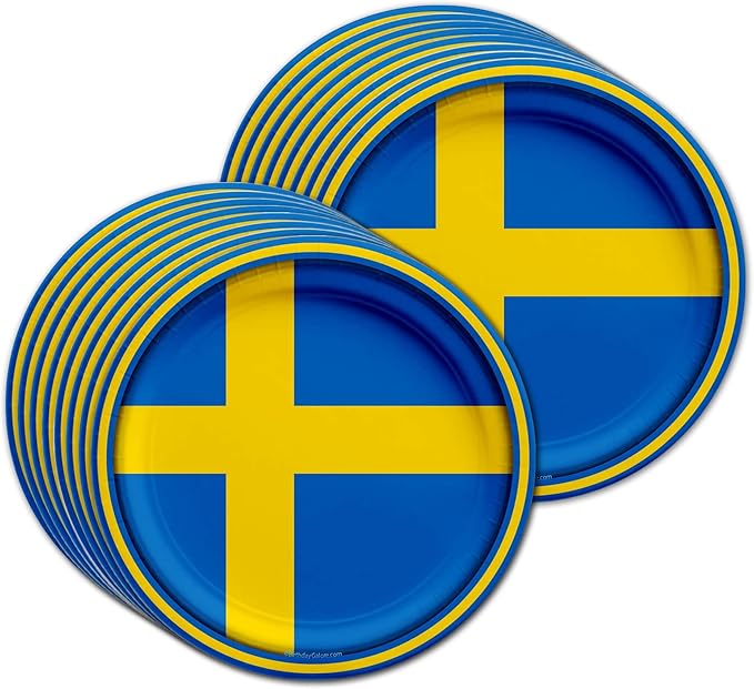 Swedish Flag Birthday Party Supplies Set Plates Napkins Cups Tableware Kit for 16