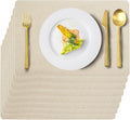 Vinyl Placemats Set of 8 Faux Leather 100% Waterproof Wipeable Washable Place Mats Heat Resistant Easy Clean Non-Slip Table Mats for Indoor Outdoor. (8,Beige)