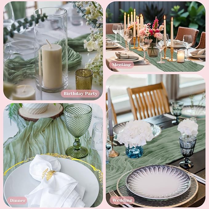 Sage Green Table Runner, 10Ft 120in Cheesecloth Table Runner, Gauze Rustic Cheese Cloth Table Runners for Wedding, Party, Baby Shower, Boho Table Runners for Christmas Thanksgiving Halloween Easter
