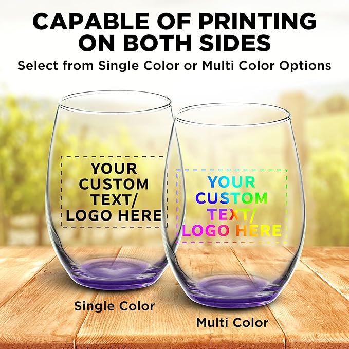 DISCOUNT PROMOS 100 ARC Stemless Wine Glasses Set, 21 oz. - Customizable Text, Logo - Chardonnay, Cabernet, Merlot, Sauvignon - Purple