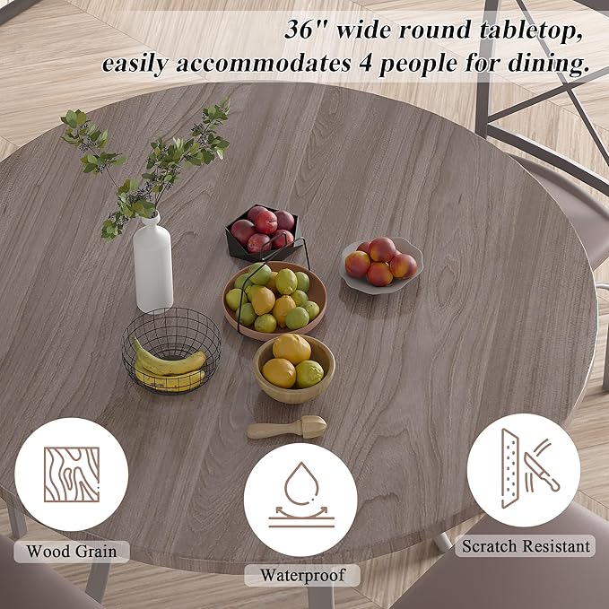 VECELO 5 Piece Dining Table Set for 4, Wood Grain Dinette with Chairs for Kitchen, Breakfast Nook, Small Space, Light Grey