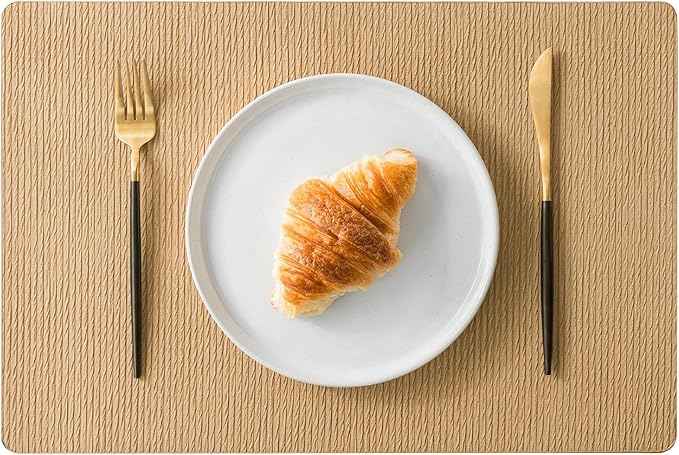 Jovono Faux Leather Placemats Set of 6, Waterproof Washable Table Mats, Easy-Clean Heat Resistant Kitchen Vinyl Place Mat for Dining Table, Restaurant, Indoor, 17.8"x11.8", Yellow