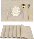 Leetaltree Beige Placemats Set of 6 - Heat Resistant Non-Slip Place mats for Dining Table, Washable Durable PVC Vinyl Woven Table Mats(Beige, 6)