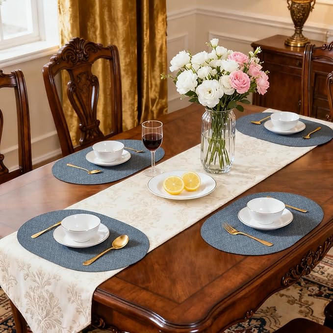 Oval Placemats for Dining Table Set of 6, Washable Leather Table Mats, Waterproof Heat-Resistant Non-Slip Kitchen Placemats, Simple Style Oval Design