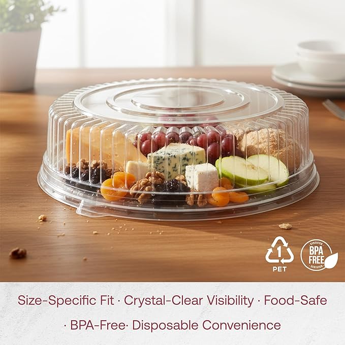 Smarty Had A Party 18 Inch Clear Round Plastic Tray Lids – Stackable Plastic Dome Lids for Catering Trays with Lids, Party Platters & Food Displays – BPA-Free Disposable Dome Covers – 25-Pack