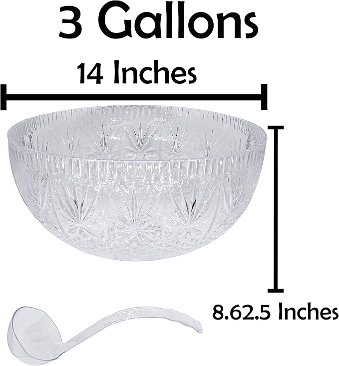 Upper Midland Products Crystal Cut Plastic Punch Bowl With Ladle 3 Gallon Large Bowls For Parties