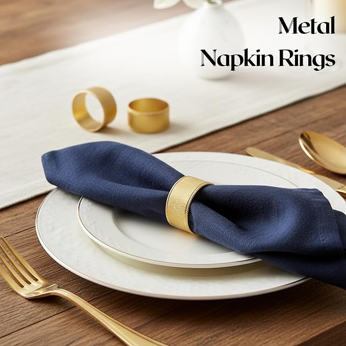 Napkin Holders for Cloth Napkins Round Serviette Rings Napkin Ring Gold Napkin Rings Set of 12 Metal Napkin Rings Dinner Thanksgiving Wedding Christmas Party Kitchen Table Decoration - CLEENTABLE