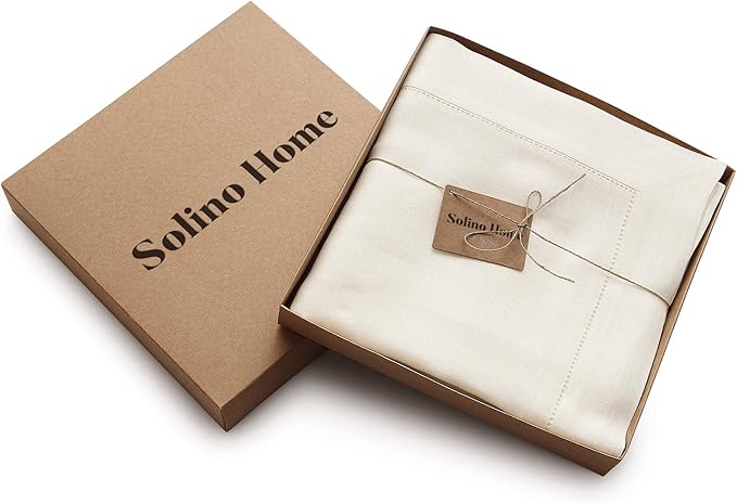 Solino Home Linen Tablecloth 60 x 108 Inch - Classic Hemstitch 100% Pure Linen Ivory Table Cloth for Rectangle Tables - Machine Washable Tablecloth for Spring, Easter