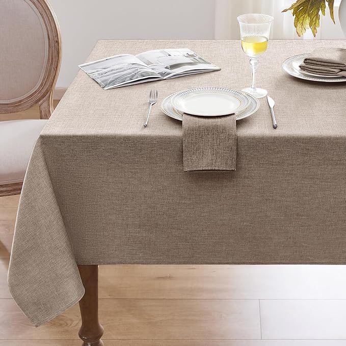 Softalker Extra Lang Table Cloth for 6/8 Foot Rectangle Table 60x120 inch Faux Linen Tablecloth Outdoor Waterproof and Stain Resistant Brown Table Cover for Party Picnic Decor Farmhouse Tabletop