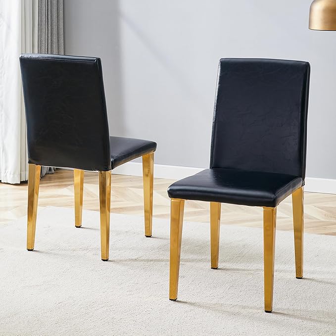 Dining Chairs Set of 8,Faux Leather with Gold Metal Legs,Armless Kitchen Room Chairs Set of 8,Max Load 300 Lbs,High Back Modern Design for Home Kitchen Living Room Bedroom