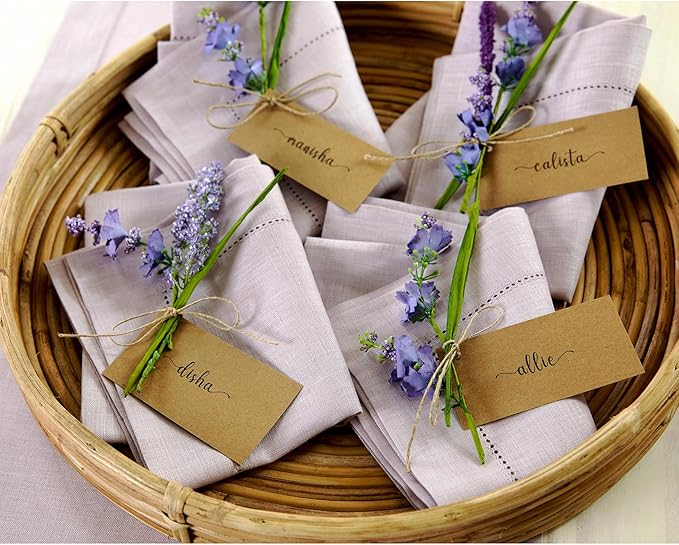 Solino Home Linen Napkins Set of 4 - Classic Hemstitch 100% Pure Linen Lilac Dinner Napkins Cloth 20 x 20 Inch for Valentines, Spring, Easter - Handcrafted and Machine Washable