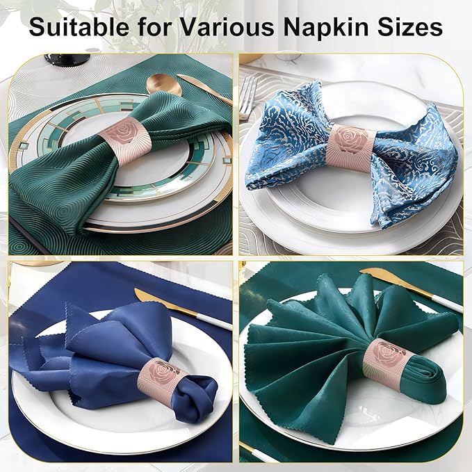 Christmas Napkin Rings Set of 50, 2 Colors in 1, Reusable Adjustable Napkin Bands for Holiday Parties, Wedding, Thanksgiving Table Decor, Waterproof Tear-Proof (Rose Gold) Great Gift Idea