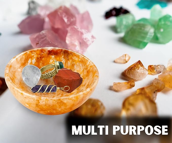 Golden Quartz Crystal Bowl - 3 Inch Decorative Bowls for Room and Home Decor - Gemstone Healing Crystals for Elegant Display, Positive Energy Balance and Gift