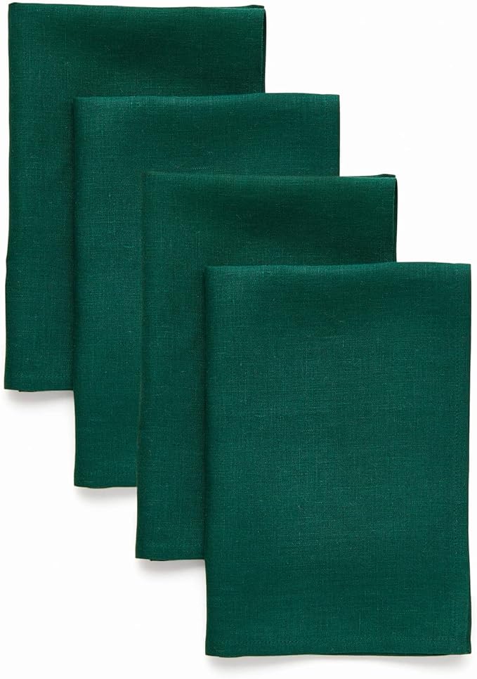 Solino Home Linen Cloth Napkins Set of 4-100% Pure Linen Rainforest Green Dinner Napkins 20 x 20 Inch for Winter, St Patricks Day - Fete, Handcrafted and Machine Washable