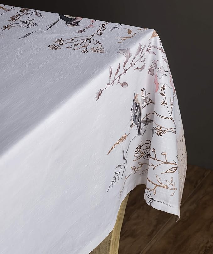 Maison d' Hermine Table Cloth Rectangle Table 100% Cotton 70 x 108 Inches Tablecloth Reusable Decorative for Dining Room Farmhouse Home Valentines Day Decorations Spring Summer- Meadow Florals - Brown