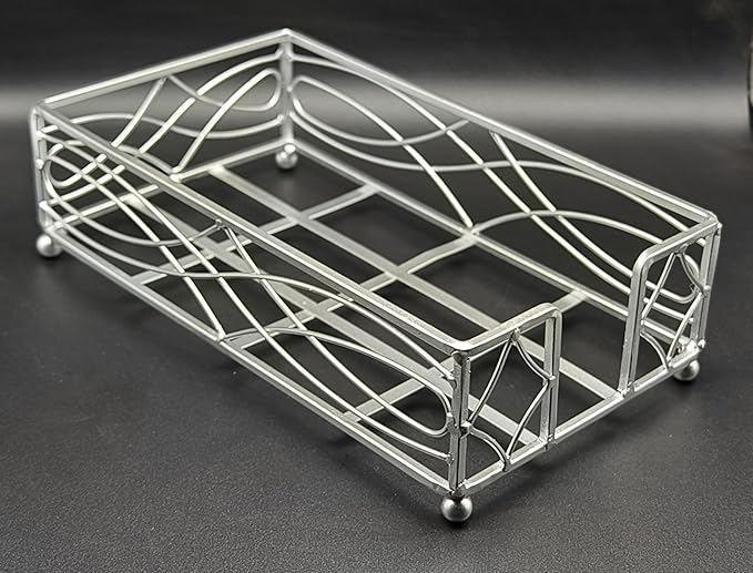 Elegant Sturdy Guest Napkin Holder | Silver | Disposable Paper Hand Towel Storage Tray Caddy | Premium Quality | Bathroom Kitchen Dining Table Wedding Party Hotel Office décor
