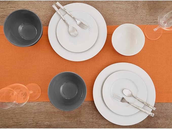 Solino Home Linen Pumpkin Hemstitch Table Runner 48 Inches - 100% Pure Linen Small Table Runner 14 x 48 Inch Ideal for Dresser and Coffee Tables - Classic Hemstitch