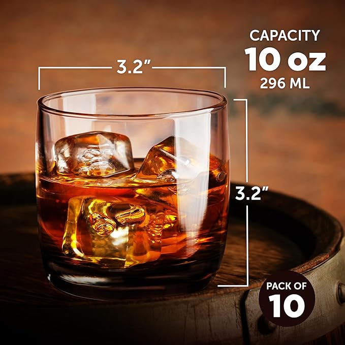 DISCOUNT PROMOS Monterrey Whiskey Glasses, 10 oz Set of 10, Bulk Pack - Heavy Base Old Fashioned Drinking Glass, Bourbon, Scotch Rocks Glasses - Black Bottom Color