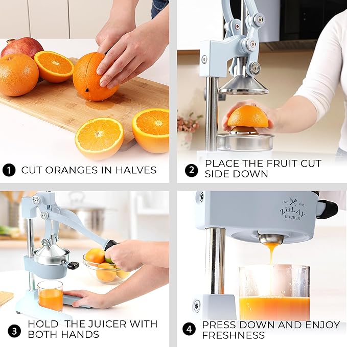 Zulay Kitchen Cast Iron Juicer - Easy-to-Clean Heavy-Duty Manual Juicer, Professional Citrus Juicer - Stainless Steel Lemon Squeezer - Manual Citrus Press & Orange Squeezer - Orange Juicer