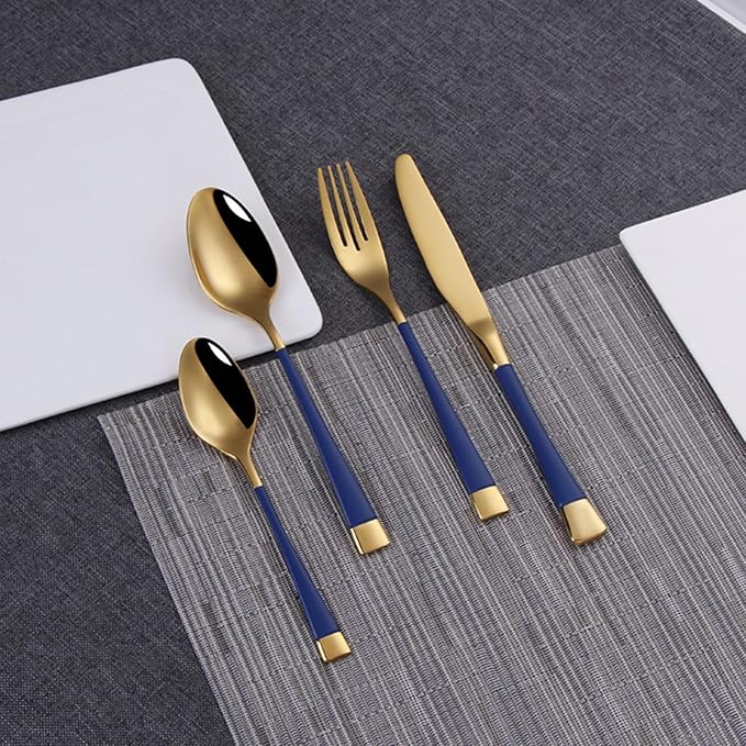 Blue-Gold Silverware ZILNEHZ Flatware Set for 10 Stainless Steel Cutlery Set Elegance Luxury Tableware Set Forks and Spoons Utensil Sets for Home Restaurant Dishwasher Safe