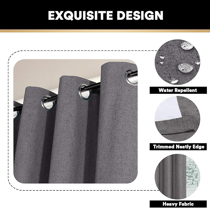 PrinceDeco 100% Blackout Curtains for Sliding Glass Doors Thermal Insulated Door Curtain for Bedroom/Living Room Room Darkening Curtains Shades for Sliding Glass Doors,W100 X L96 Inch,Grey