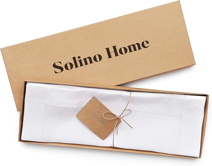 Solino Home Linen Placemats Set of 4 - Classic Hemstitch White Placemats 14 x 19 Inch - 100% Pure Linen Table Mats for Winter, Valentines, Spring, Easter