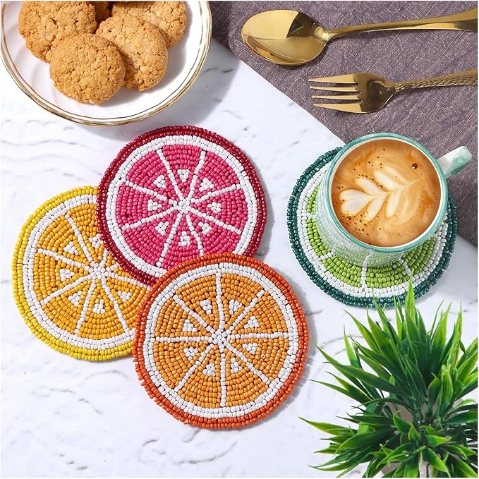 Glass Beads Coasters for Drinks - 12 Pcs Round 4 inch Drink Coaster Thick Absorbent Heat-Resistan - Used for Cold Hot Beverages Glasses Mugs Cups Plants Apartment Decor Bar Table - ALPHA Living HOME