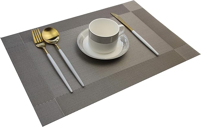 Placemats Set of 4 Washable Easy to Clean Woven Vinyl Placemats for Kitchen Table Woven Table placemats Mats 12x18 inches (Grey)